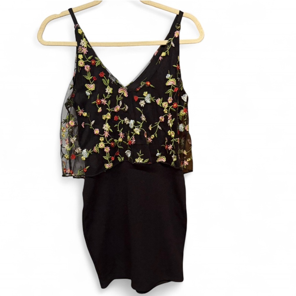 Belinda USA Black Mini Dress with Sheer Floral Embroidered Overlay - Size S - Picture 5 of 5
